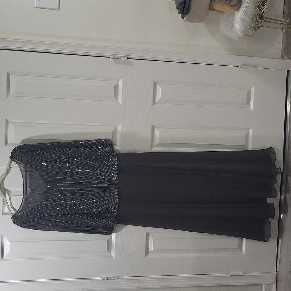 JKara Beaded sequined semi scoop neck dress